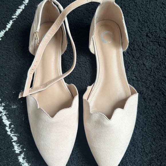 Journee Collection Nude Lana Buckle Pointed Toe Ballet Flats Ankle Strap - Picture 6 of 8